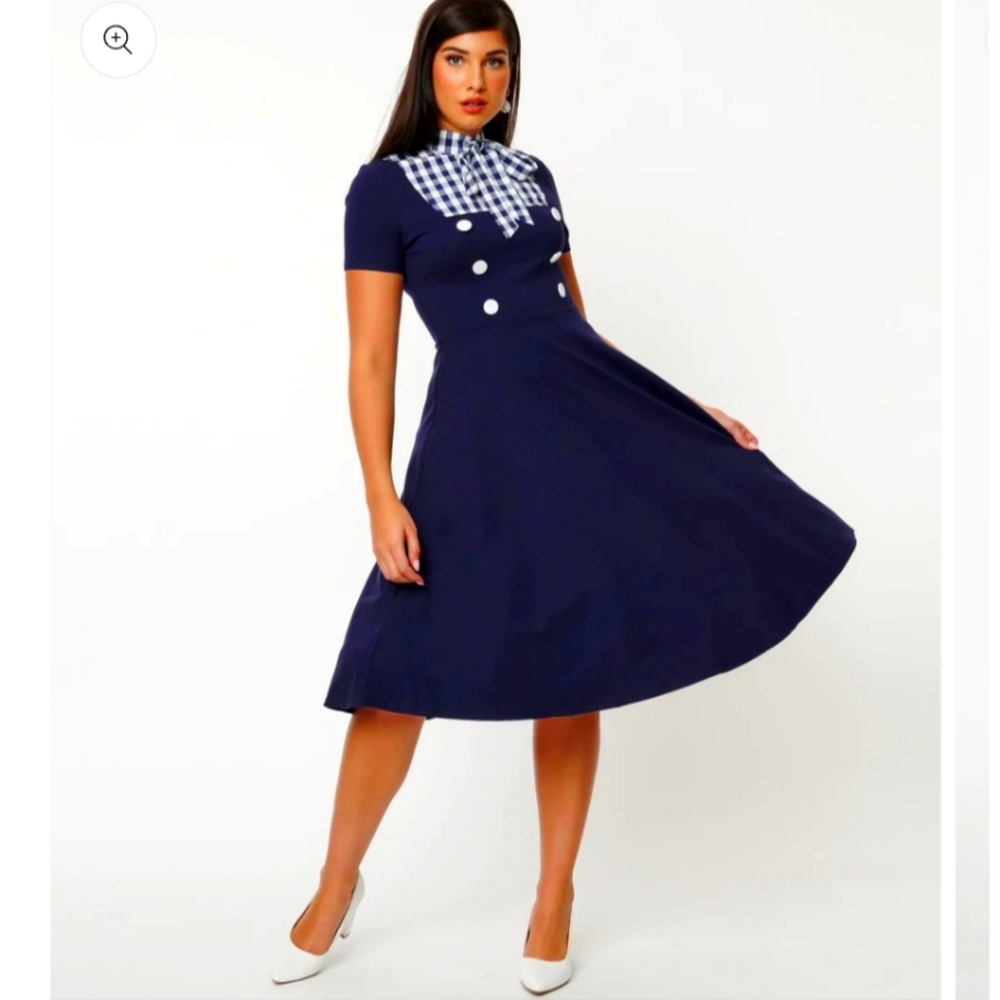 Navy Blue Double-Breasted Dress